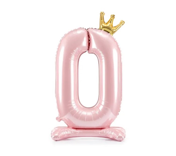 Balónek číslo 0 stojící růžový s korunkou 84 cm